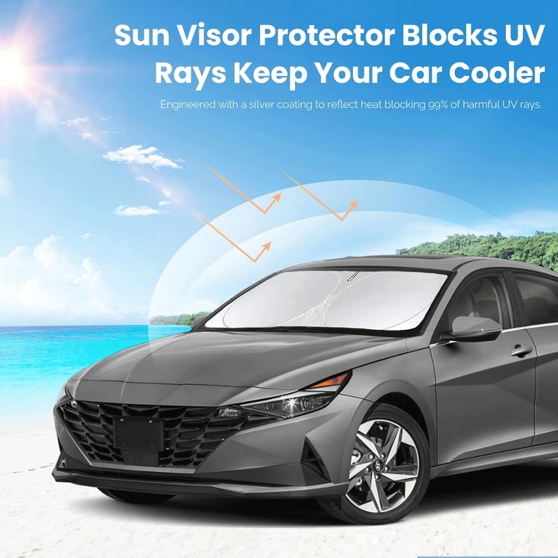 INSAUTO Sun Shade Sunshade Custom Fit for 2017-2020 Hyundai Elantra Accessories, Car Front Window Shield for Elantra Foldable 240T Silver Sun Visor Windshield Cover Blocks UV Rays Heat Keep Car Cooler - Image 4